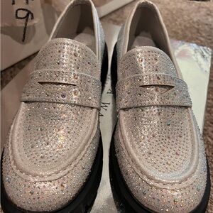 Women's Silver Loafers with Rhinestones